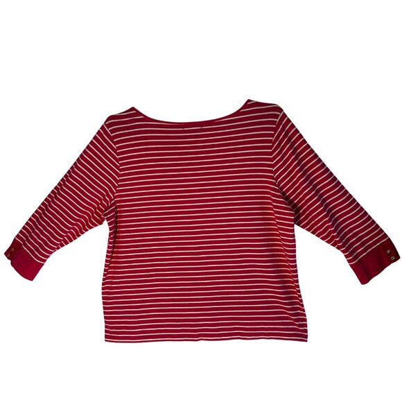 Chaps Women’s Pink & White Striped 3/4 Sleeve Nautical Top Size 2X Cotton Blend - Picture 2 of 12